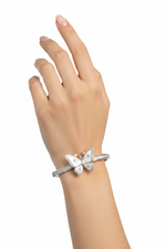 Load image into Gallery viewer, Silver-Tone Butterfly Enamel and Crystal Open-Front Bangle