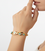 Load image into Gallery viewer, Evil Eye Clover Crystal Bangle – Gold Finish| Daily wear
