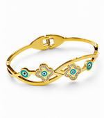 Load image into Gallery viewer, Evil Eye Clover Crystal Bangle – Gold Finish| Daily wear
