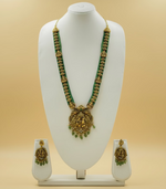 Load image into Gallery viewer, Temple Heritage Green Bead Necklace Set| Premium Bridal Jewellery