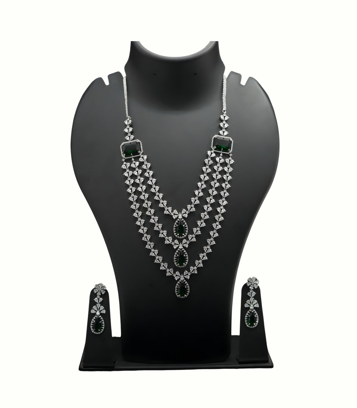Emerald royale diamond style long necklace set