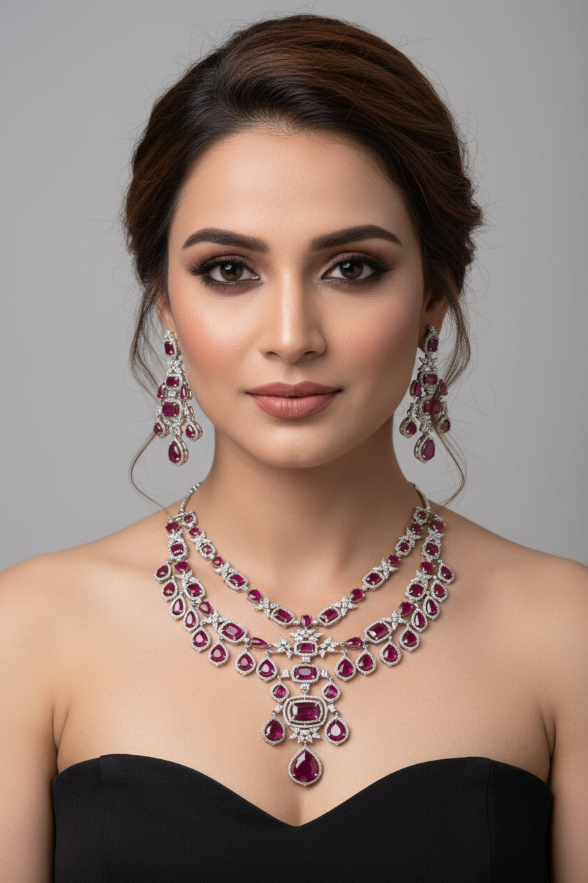Crimson empress ruby necklace set