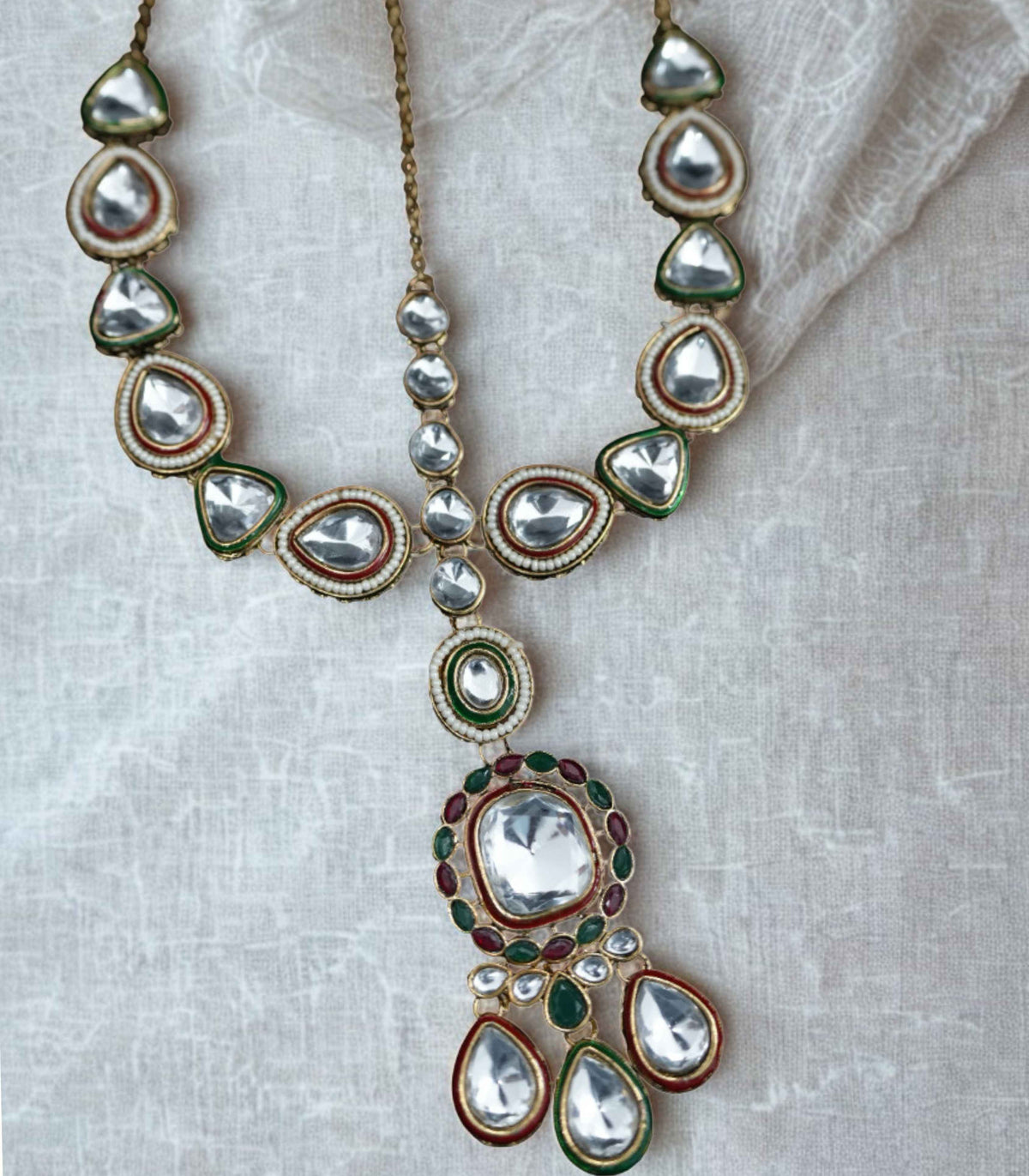 Maharani emerald polki necklace set