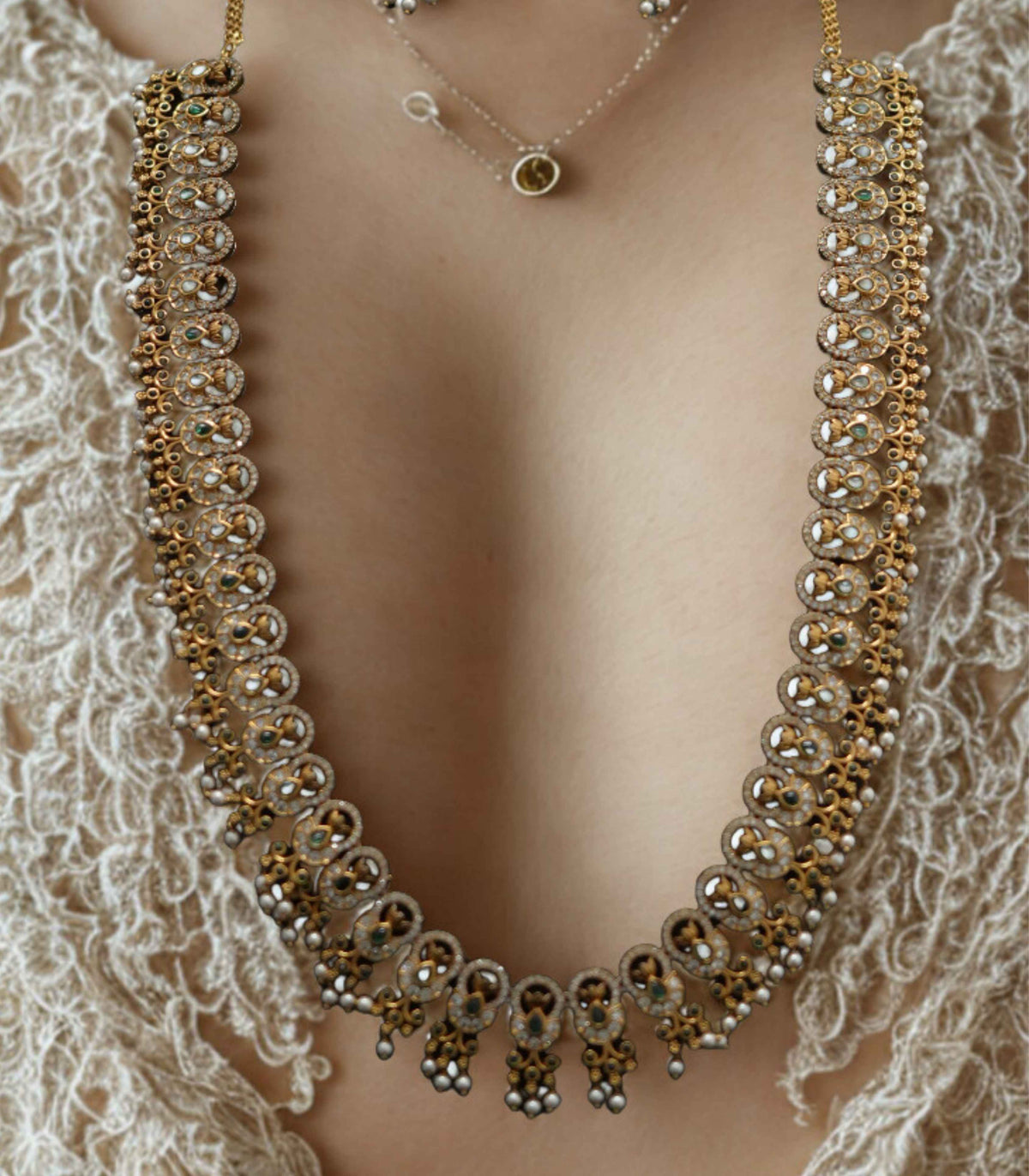 Maharani heritage kundan & bead necklace set