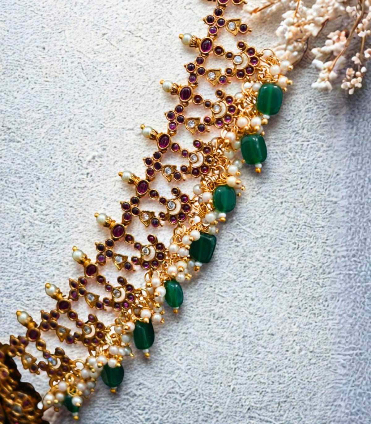 Ruby pearls long necklace